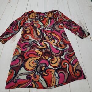 Maeve colorful psychedelic hippie retro mini dress pink swirl popover xs